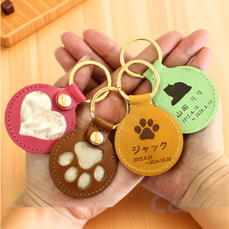 ๐พ Pet Memorial Keychain โ Leather Keepsake for Fur Storage & Remembrance
