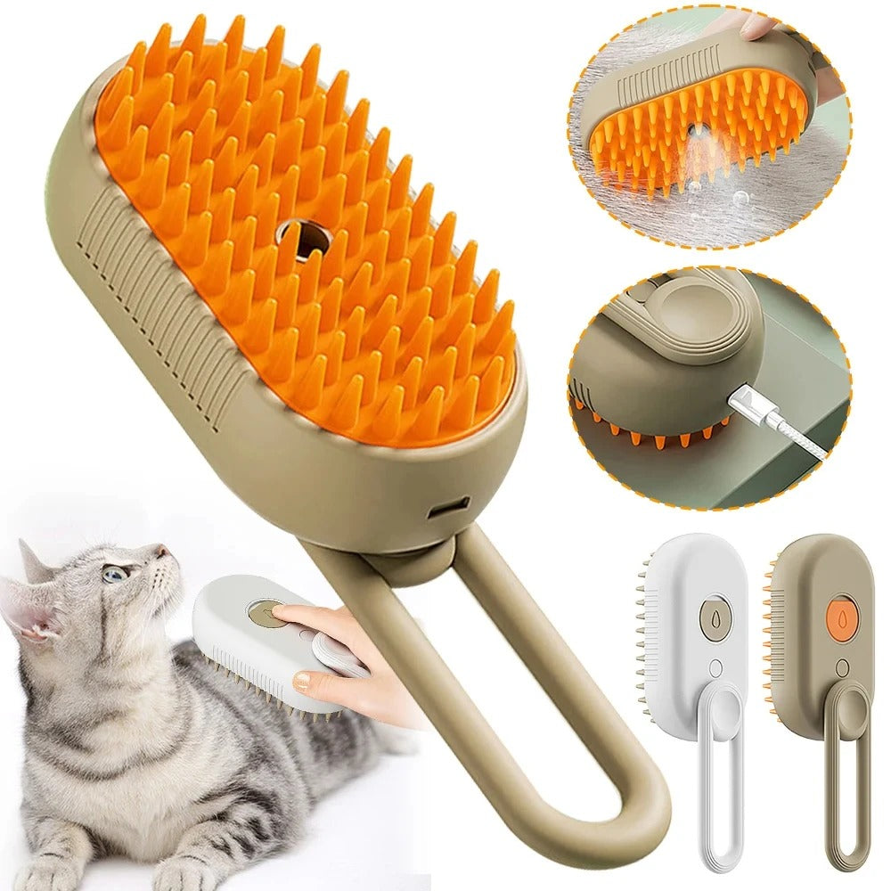 🐱 Steam Cat Brush – Detangle, De-Shed & Massage