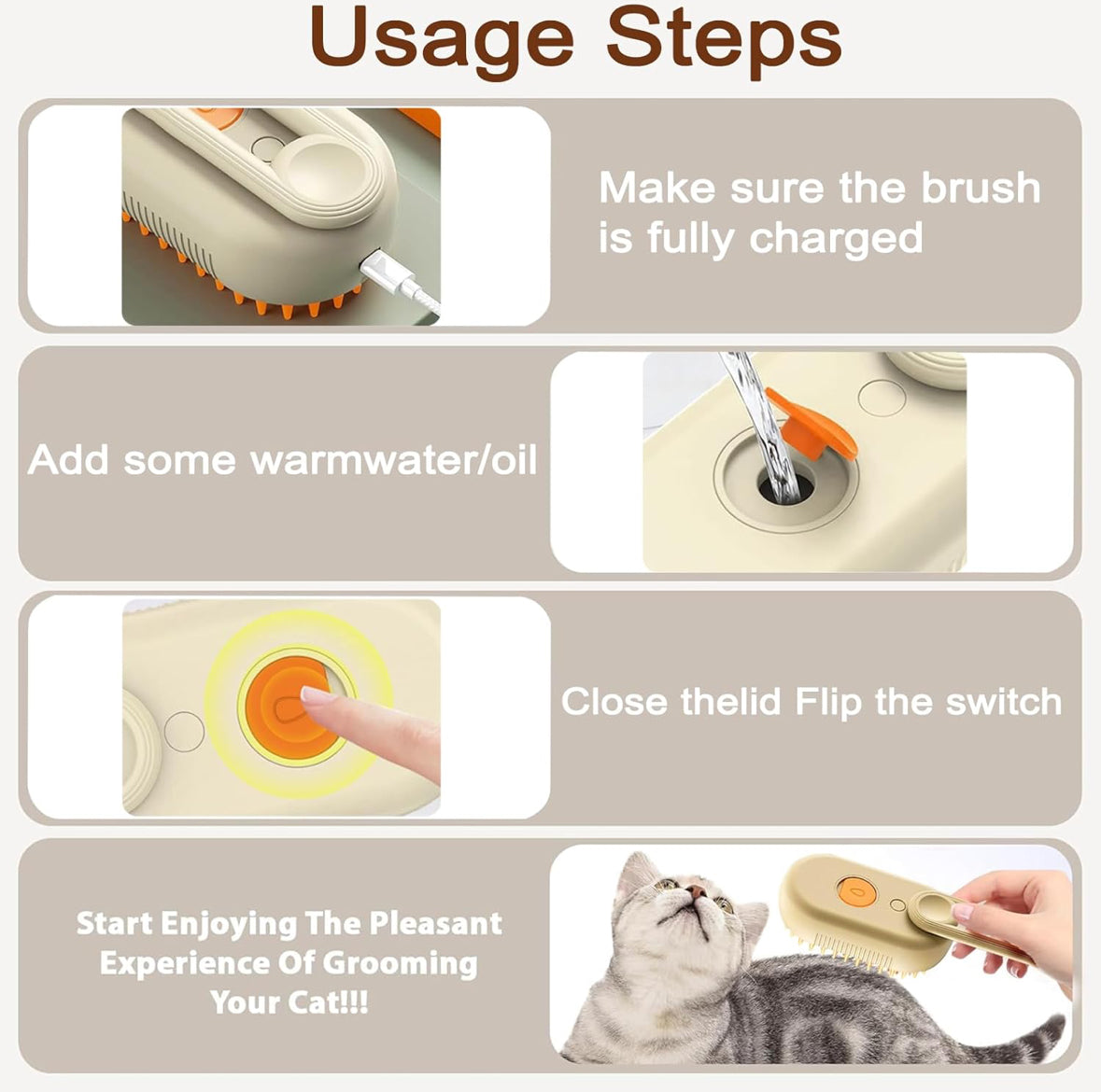 🐱 Steam Cat Brush – Detangle, De-Shed & Massage