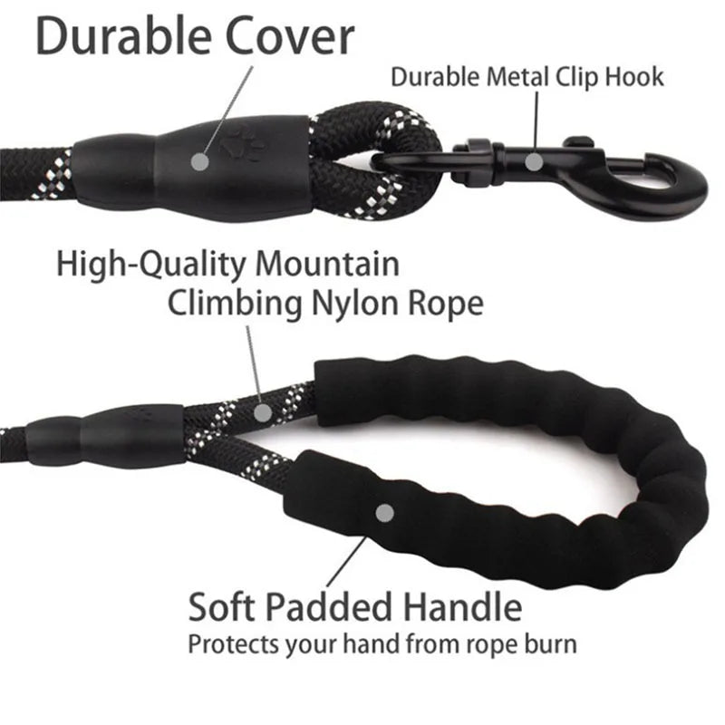 🐶 Reflective Dog Leash – Heavy-Duty & Padded Handle