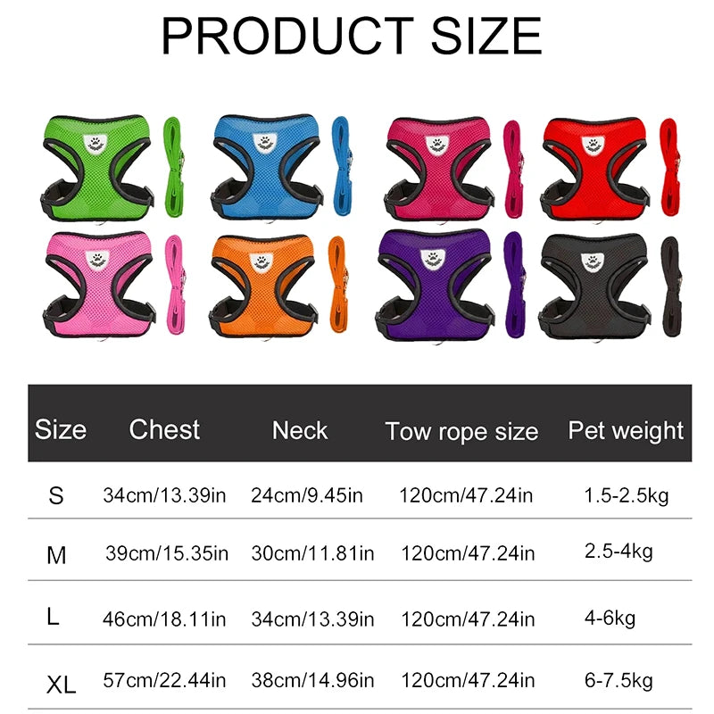 🐾 Adjustable Mesh Pet Harness & Leash Set