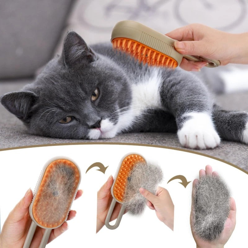 🐱 Steam Cat Brush – Detangle, De-Shed & Massage