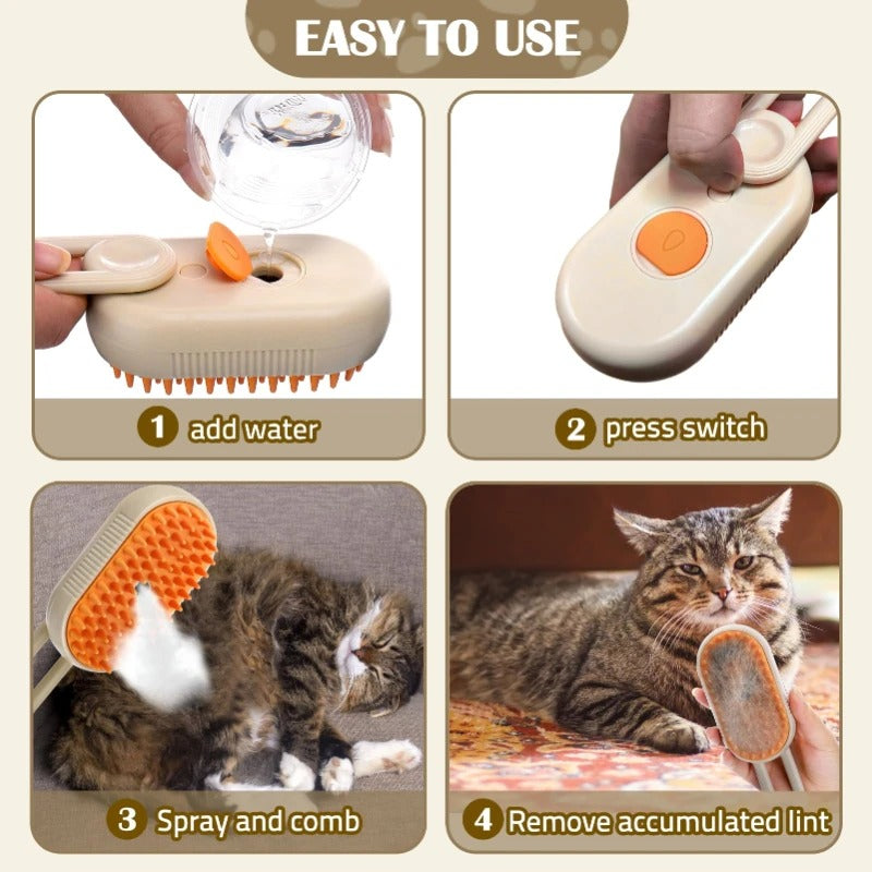 🐱 Steam Cat Brush – Detangle, De-Shed & Massage